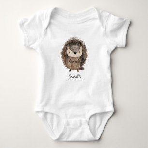 Cute Watercolor Woodland Animal Hedgehog Baby Name Bodysuit