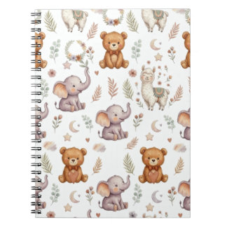 Cute Watercolor Woodland Animals Seamless Pattern Notebook
