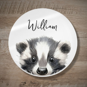 Cute Watercolor Woodland Badger Nursery Room Ceramic Knob