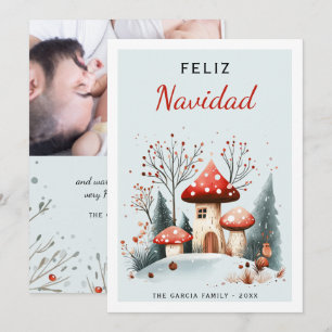 Cute Watercolor Woodland Feliz Navidad Photo Holiday Card