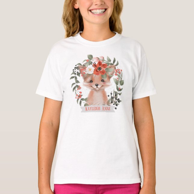 Cute Watercolor Woodland Fox T-Shirt (Front)