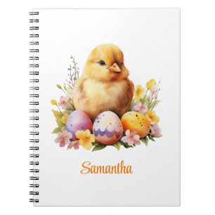 Cute Watercolor Yellow Chicken with Eggs Notebook