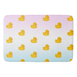 Cute watercolor yellow duck pattern blue gradient bath mat