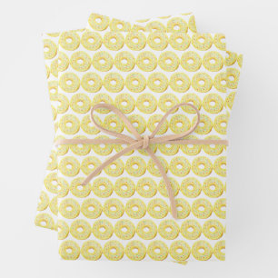 Cute Watercolor Yellow Sprinkle Donuts Pattern Wrapping Paper Sheet