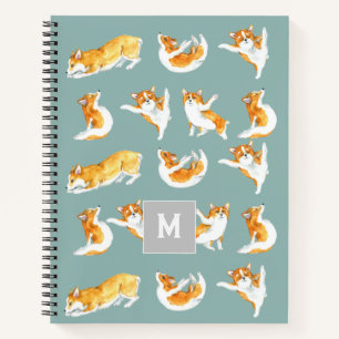 Cute Watercolor Yoga Corgi Dog Pattern Notebook