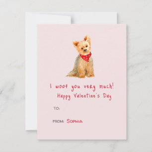 Cute watercolor Yorkie Dog Valentines day  Card