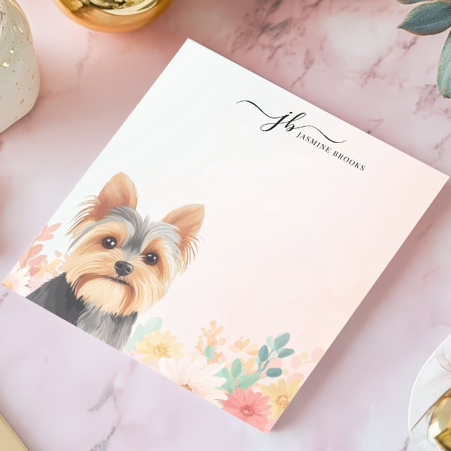 Cute Watercolor Yorkie Floral Personalized Notepad (Creator Uploaded)
