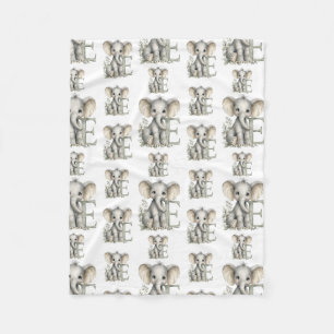 Cute watercolour baby animal alphabet Elephant Fleece Blanket