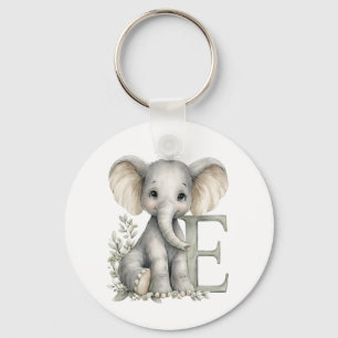 Cute watercolour baby animal alphabet Elephant Keychain