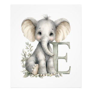 Cute watercolour baby animal alphabet Elephant Photo Print