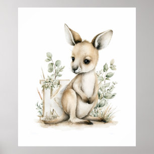 Cute watercolour baby animal alphabet Kangaroo Poster