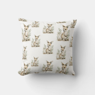 Cute watercolour baby animal alphabet Kangaroo Throw Pillow