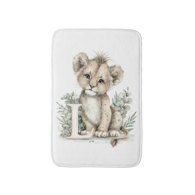 Cute watercolour baby animal alphabet Lion Bath Mat (Front Vertical)