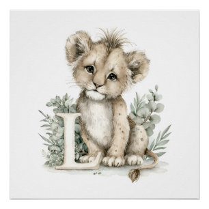 Cute watercolour baby animal alphabet Lion Poster