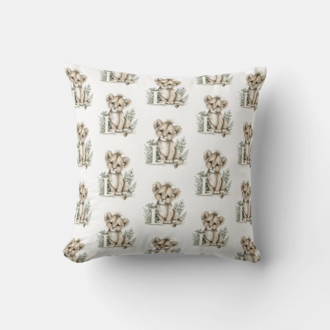 Cute watercolour baby animal alphabet Lion Throw Pillow (Front)