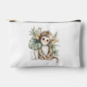 Cute watercolour baby animal alphabet monkey accessory pouch