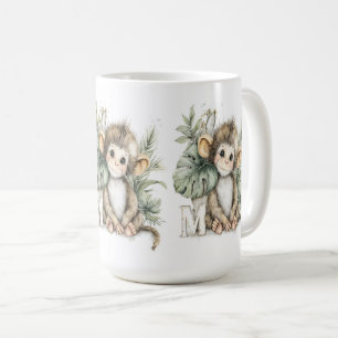 Cute watercolour baby animal alphabet monkey coffee mug