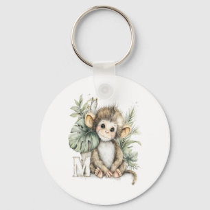 Cute watercolour baby animal alphabet monkey keychain