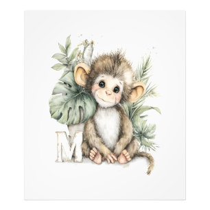 Cute watercolour baby animal alphabet Monkey Photo Print