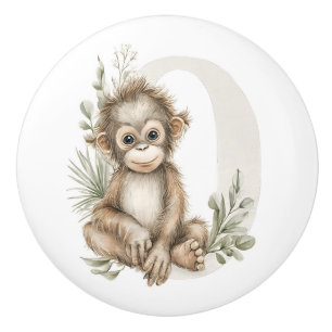 Cute watercolour baby animal alphabet Orangutan Ceramic Knob