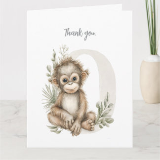 Cute watercolour baby animal alphabet Orangutan Thank You Card