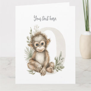 Cute watercolour baby animal alphabet Orangutan Thank You Card