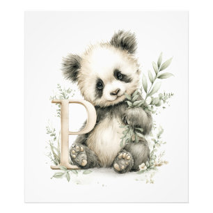 Cute watercolour baby animal alphabet Panda Photo Print
