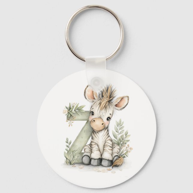 Cute watercolour baby animal alphabet Zebra Keychain (Front)