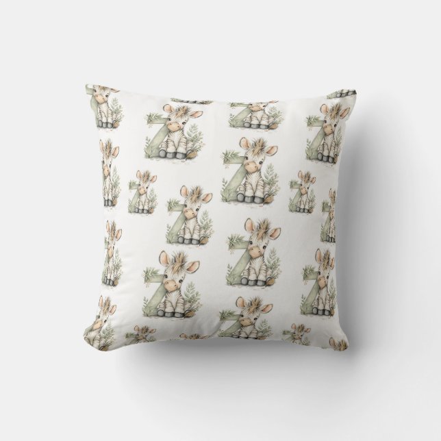 Cute watercolour baby animal alphabet Zebra Throw Pillow (Front)