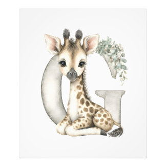 Cute Watercolour Baby Animals Alphabet Giraffe Photo Print