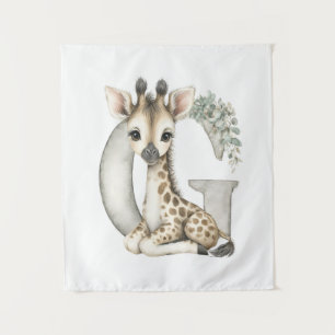 Cute Watercolour Baby Animals Alphabet Giraffe Tapestry