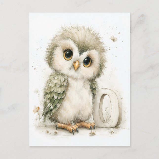 Cute Watercolour Baby Animals Alphabet Owl Postcard (Front)