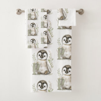Cute Watercolour Baby Animals Alphabet Penguin Bath Towel Set