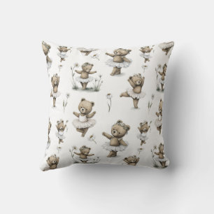 Cute Watercolour Ballerina Bear Design in tutus Throw Pillow