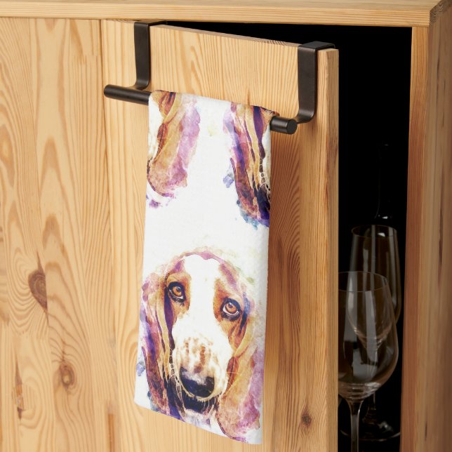 Cute Watercolour Basset Hound Dog Face Head Kitchen Towel (Thirds Fold)