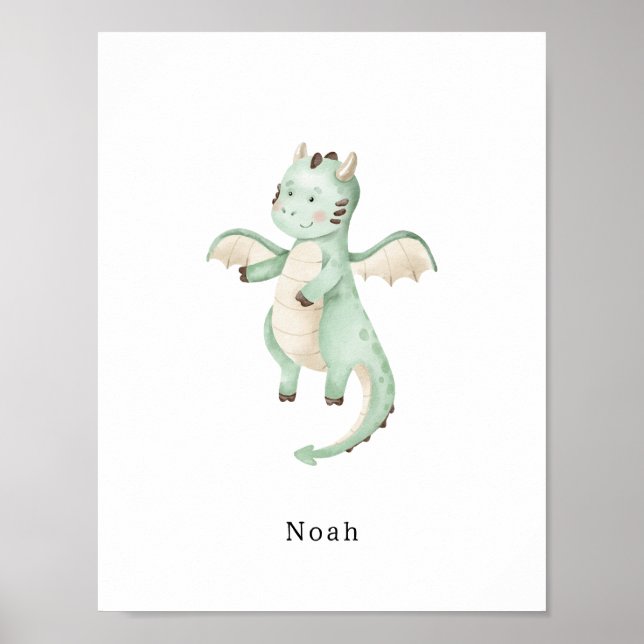 Cute Watercolour Dinosaur Name Poster (Devant)