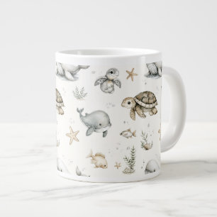 Cute Watercolour Ocean Baby Animals  Large Coffee Mug
