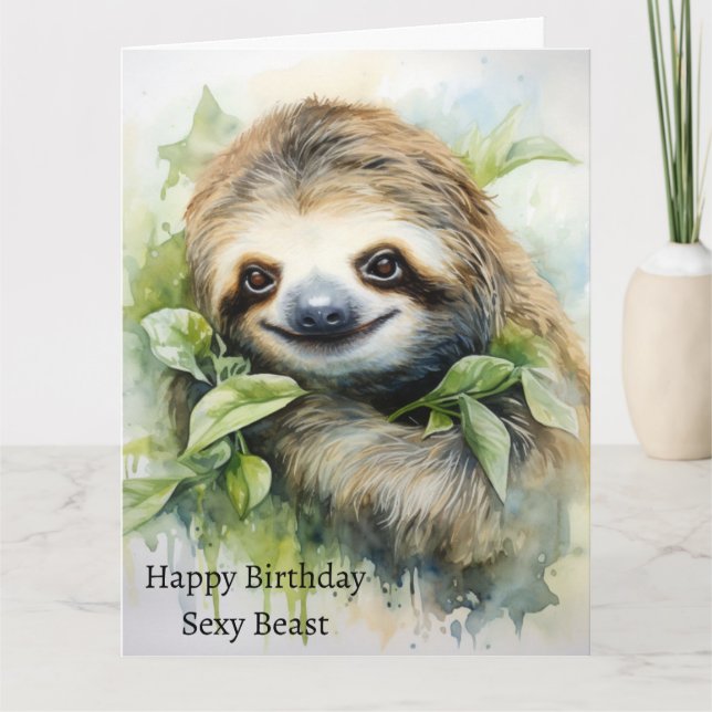 Cute Watercolour Personalised Sloth Design  Card (Front)