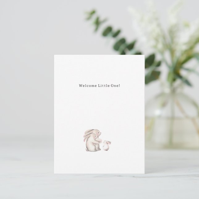 Cute Watercolour Rabbits Welcome New Baby Card (Standing Front)