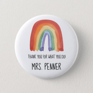 Cute watercolour rainbow thank you gift  2 inch round button