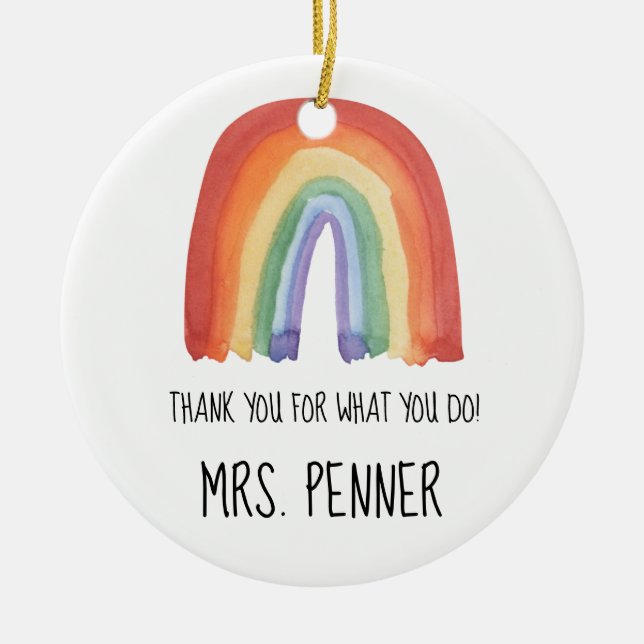 Cute watercolour rainbow thank you gift  ceramic ornament (Front)
