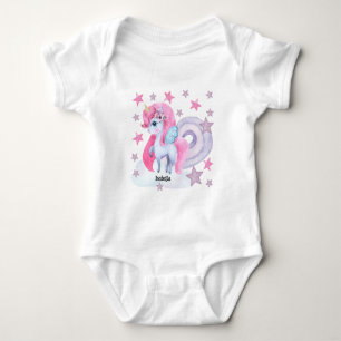 Cute Watercolour Rainbow Unicorn Personalised Baby Bodysuit