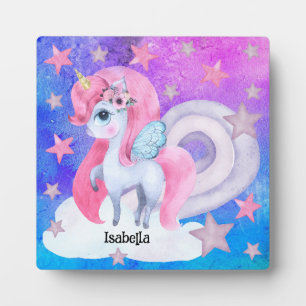 Cute Watercolour Rainbow Unicorn Personalised Plaque