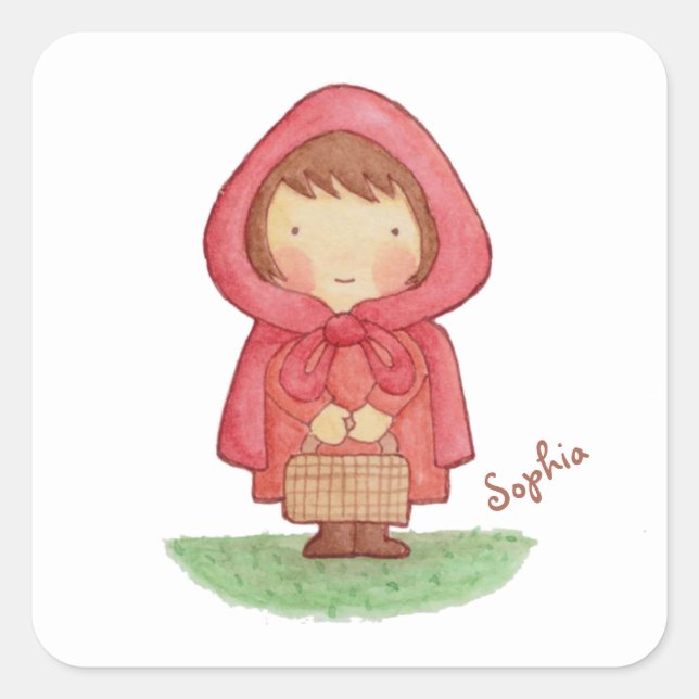 Cute Watercolour Red Riding Hood Sticker (Front)