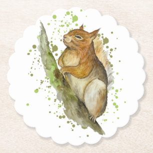 Cute watercolour squirrel paper coaster