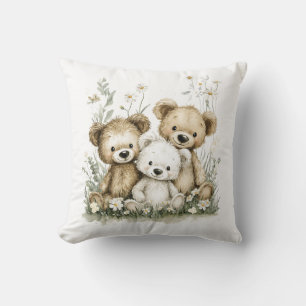 Cute Watercolour Teddy Bear group Throw Pillow