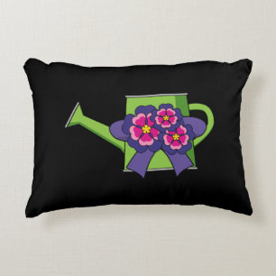 Cute Watering Can with Flowers Bouquet Accent Pillow