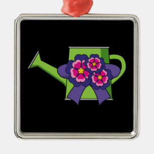 Cute Watering Can with Flowers Bouquet Metal Ornament