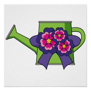 Cute Watering Can with Flowers Bouquet Poster