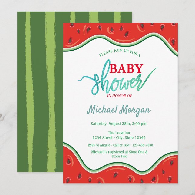 Cute Watermelon  Baby Shower Invitation (Front/Back)